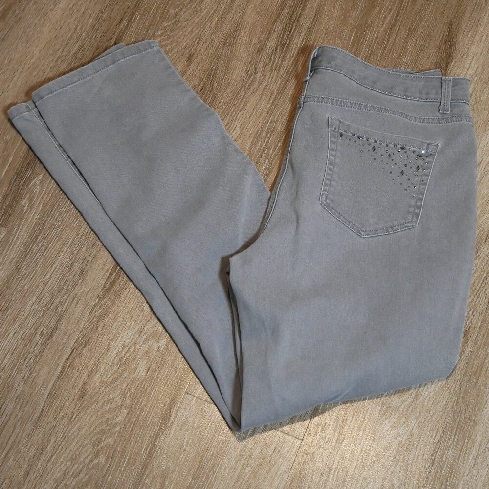 Charter Club‎ Lexington Straight Leg Gray Embellished Jeans Women Size 12